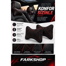 Fark Shop Jeep Compass Model Ile Uyumlu Özel Üretim Boyun Destek Yastığı Siyah Deri ve Kırmızı Dikişli Yastık