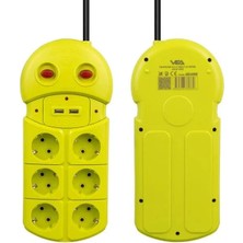 Hubrendy Sh Vea VE-970USB 6'lı 2 Usb'li 1.5 Metre Grup Priz