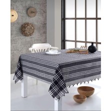 Çok Amaçlı Sofra Bezi&piknik Örtüsü&masa Örtüsü Pötikare Desenli Saçağı Bağlamalı Masa Örtüsü Siyah 170 x 170