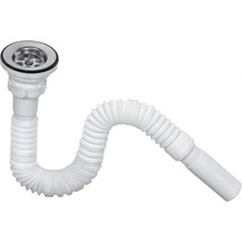 Toptan Budur Beyaz Esnek Körüklü Lavabo Sifonu, 1 1/2", Paslanmaz Çelik Süzgeç ve Conta ile