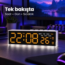 Exem Shop LED Dijital Masa Saati Çift Alarmlı Sıcaklık Göstergeli Çalar Saat Turuncu