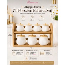 Pembelia Life Ahşap Standlı Papatya Model 7’li Porselen Baharat Saklama Kavanoz Seti Baharatlık Takımı
