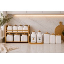 Pembelia Life 14 Parça Porselen Yağdanlık ve Baharatlık Seti Mutfak Düzenleme Seti Kare Yağlık Baharatlık Kavanoz Set