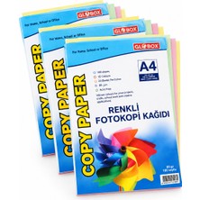 Globox Renkli Fotokopi Kağıdı A4 80 Gram 3 Adet (Toplam 300 Yaprak) Okul ve Ofis