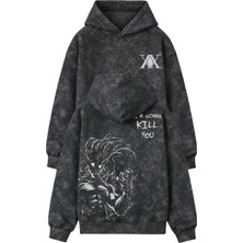 Fuddy Moda Unisex Oversize Hxh Gon Im Gonna Kill You Sırt Baskılı Kapüşonlu Yıkamalı Anime Sweatshirt