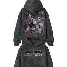 Fuddy Moda Unisex Oversize Black Stones Nana Osaki Sırt Baskılı Kapüşonlu Yıkamalı Anime Sweatshirt