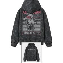 Fuddy Moda Oversize Aot Mikasa Sırt Baskılı Kapüşonlu Yıkamalı Sweatshirt, Unisex Anime Temalı Retro Hoodie