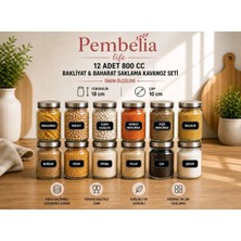 Pembelia Life 12 Adet 800CC Etiketli Metal Kapaklı Cam Baharat Erzak Bakliyat Saklama Seti