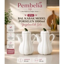 Pembelia Life 2’li Porselen Bal Kabak Model Yağdanlık Seti Ayçiçek Yağı Zeytin Yağı Şişesi Herbiri 1000 ml