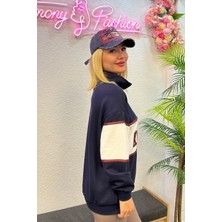 Harmony Fashion Kadın Lacivert New York Knicks Baskılı Fermuarlı Sweatshirt