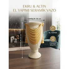 Art By Aslı El Yapımı Seramik Vazo Ekru Gold 23X35 cm - Lüks Şık Salon Konsol Masa Üstü Dekoratif Vazo