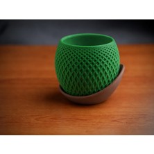 Ttt 3D Baskı Küre Saksı - Kafes Dokulu Iki Parçalı Dekoratif Saksı - Yeşil-Kahverengi