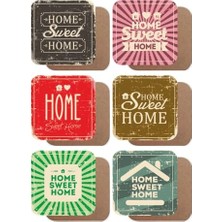 Toptan Budur Home Sweet Home Evim Güzel Evim Temalı Ahşap Bardak Altlığı Seti 6'lı