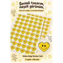Hanelia Art Gülen Kalp Sticker Seti 108 Adet 2 Sayfa Sarı Gülücük Kalp Sticker – Defter, Laptop, Hediye Süsleme Etiketi