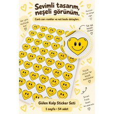 Hanelia Art Gülen Kalp Sticker Seti 54 Adet A4 Sayfa Sarı Gülücük Kalp Sticker – Defter, Laptop, Hediye Süsleme Etiketi
