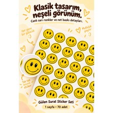 Hanelia Art Gülen Surat Sticker Seti 70 Adet 1 Sayfa Sarı Gülücük Sticker – Defter, Laptop, Hediye Süsleme Etiketi