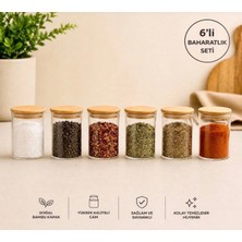 Pembelia Life 6 Adet 250 Bambu Vakum Kapaklı Cam Baharatlık Seti Baharat Takımı