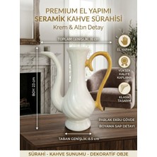 Art By Aslı Premium Seramik Krem & Altın Boyama Sürahi - Antik Stil Dekoratif Salon & Antre Objesi