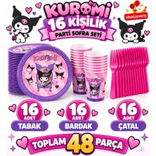 Bkmc Party Kuromi Temalı Doğum Günü Parti Seti| 8 ve 16 Kişilik | Tabak Bardak Çatal Seti | Doğum Günü Sofra Süsleme 24 / 48 Parça | Çocuk Doğum Günü Sofra Seti