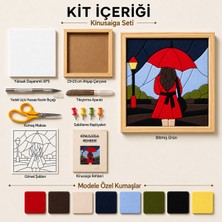 Kitier Şemsiyeli Kadın Kinusaiga Kumaş Tablo Hobi Kiti, Çerçeveli Set 23X23 cm