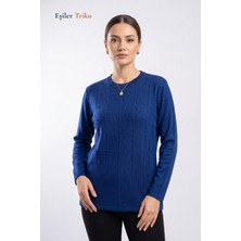 Eşiler Triko Kadın Serin Dokunuş Desenli Bisiklet Yaka Soğuk Iplik Mevsimlik Triko Anne Kazak Bluz