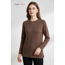 Eşiler Triko Kadın Serin Dokunuş Desenli Bisiklet Yaka Soğuk Iplik Mevsimlik Triko Anne Kazak Bluz