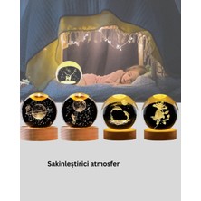 Str Store Doğal Ahşap Standlı Geyik Figürlü Kristal Küre LED Dekoratif Lamba
