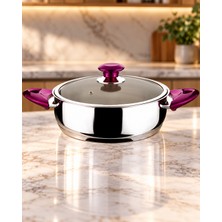 Akdeniz Elit Serisi 30 cm 6 Litre 18/10 Basık Çelik Pilav Tenceresi