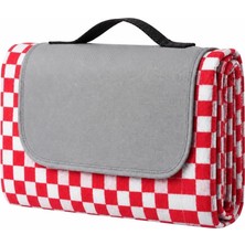 Str Store Katlanabilir Su Geçirmez Piknik Matı - Çanta Formlu Plaj ve Kamp Örtüsü - 205X160 Cm, Sarı/beyaz Kareli (Kırmızı)