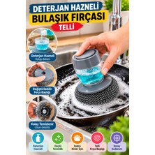 Open City Deterjan Hazneli Telli Bulaşık Fırçası Basmalı Çelik Tel Tava Tencere Temizleme Aparatı Pratik Gri x