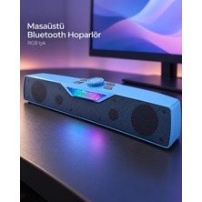 OtoTech Rgb Işıklı Bluetooth 5.4 Masaüstü Soundbar Hoparlör USB ve Tf Kart Destekli Mavi