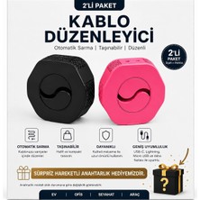 Str Store Veltronix Kablo Düzenleyici ve Otomatik Kablo Sarma Aparatı – USB Şarj Kablosu Toplayıcı, Telefon Kablo Organizer, Taşınabilir Kablo Sarıcı.(Siyah-Pempe 2'li)
