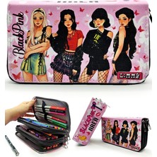 Str Store Kalem Kutusu Black Pink Organizer Kalemkutu Vegan Deri Üç Bölmeli Kalemlik-Siyah