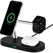 Aircharger Quattro M Magsafe Uyumlu Iphone+Applewatch+Airpods LED Li Kablosuz Hızlı Şarj Standı Siyah