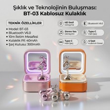 Str Store Taşlı Işıklı Aynalı Küpe Tasarımlı Bluetooth Kulaklık V6.0 Stereo Hd (Pembe Rose)