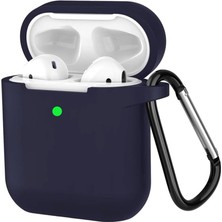 Str Store Premium Lansman Serisi Kadife Iç Astarlı Darbe Emici Silikon Kılıf Lacivert Airpods 1 ve 2. Nesil ile Uyumlu