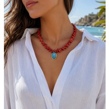 Sinem Şanlı Atelier Coral Doğal Damla Mercan Turkuaz Kolye