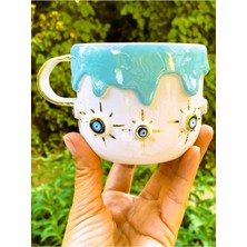 Str Store Premium Kalite 24 Ayar Altın Kaplama El Yapımı Kupa 300 ml Nazarlı Kupa Evil Eye Mug 30ERR