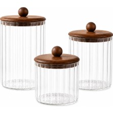 Str Store Akasya Kapaklı Line Cam Kavanoz 3’lü Set 750 ml 1150 ml 1550 ml Mutfak Saklama Kabı