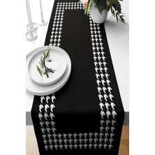 Str Store Pelangi Kaz Ayağı Desenli Leke Tutmaz Kumaş Salon Mutfak Masa Değişik Ranır Modelleri Runner, Siyah-Beyaz 40 x 140