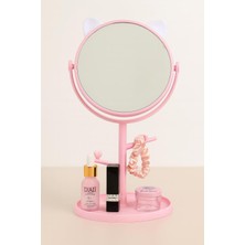 Str Store Masa Üstü Pembe Kedi Tasarım Plastik Takı Stand Masa Aynası CIN498PM
