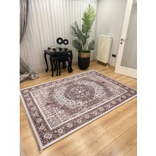 Efta Halı 4 M2 (160X230 Cm) Dijital Baskı Halı Hanedan Serisi Gri Klasik Desenli Makinede Yıkanabilir Kaymaz Deri Tabanlı