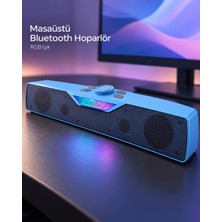 Elektronikçim Rgb Işıklı Bluetooth 5.4 Masaüstü Soundbar Hoparlör USB ve Tf Kart Destekli Mavi