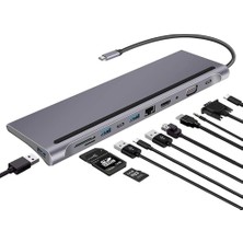 Str Store 7010 11'i 1 Arada Tip-C Hub Adaptör USB Tip C - HDMI VGA Ses Pd Kart Okuyucu RJ45 Ağ Kartı Bağlantı Istasyonu Dönüştürücü Dizüstü Bilgisayar Pc Için