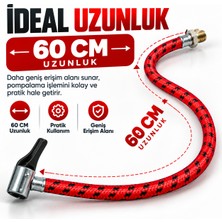 Wetto 60 cm Örgülü Bisiklet Pompa Hortumu - Metal Bağlantı Uçlu & Mandallı Şişirme Hortumu