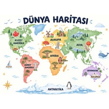 100X130 cm Dünya Haritası Eğitici Çocuk Odası ve Sınıf Duvar Posteri – Kıtalar ve Ülkeler