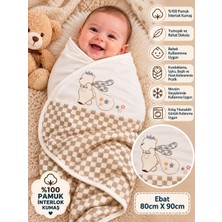 Sönmez Bebe Bebek Kundak Battaniyesi %100 Pamuk Çift Kat Interlok Kumaş-Ebat 80CMX90CM Yenidoğan Nakışlı Battaniye Bebek Hediyelik