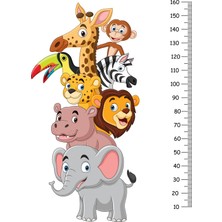 Safari Hayvanları Büyüme Çizelgesi Duvar Çıkartması, Çocuk Odası , Fil Zürafa Aslan Zebra, 160 cm