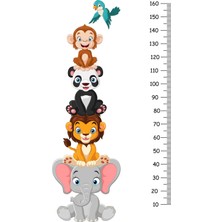 Çocuk Odası Boy Ölçer Duvar Çıkartması, Sevimli Hayvanlar, Fil Panda Maymun Aslan Kuş , 160 cm