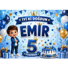 5 Yaş Doğum Günü Brandası 120 X160 cm Ince Hafif Hd Baskı
